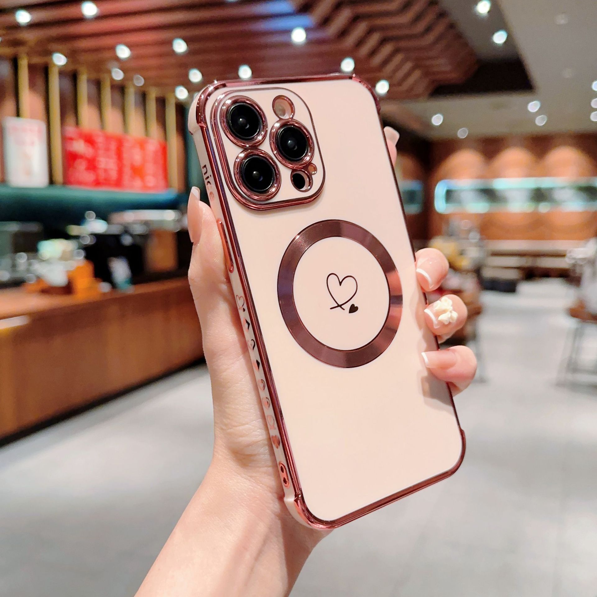 Magnetic Electroplated Double Heart Phone Case For Iphone 17_voghion.com