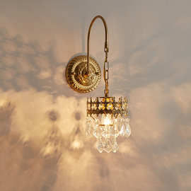 法式古典水晶壁灯 美式乡村铁艺轻奢卧室客厅过道床头水晶壁灯具