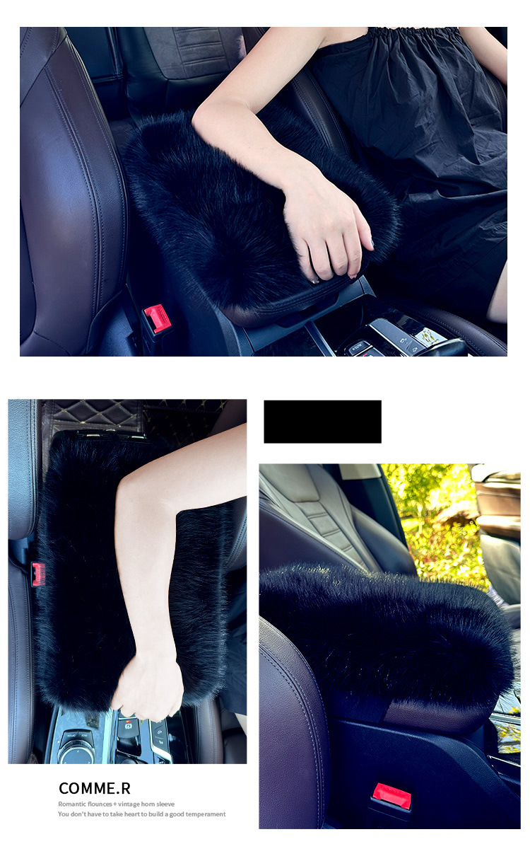 Car armrest box mat in stock for winter, fluffy plush thickened armrest box cover, car interior long plush wholesale
