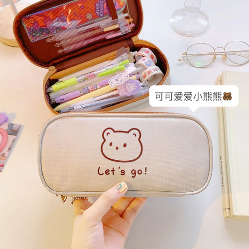 Yilan factory direct sales canvas pencil case large capacity student simple pencil case ins style girly heart stationery box