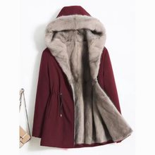 新款尼克服女短款加绒大码派克服皮草外套宽松连帽中长款大衣棉服