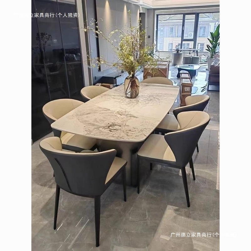 意式轻奢现代岩板客厅餐桌椅组合网红小户型亮光餐厅极简方形|undefined