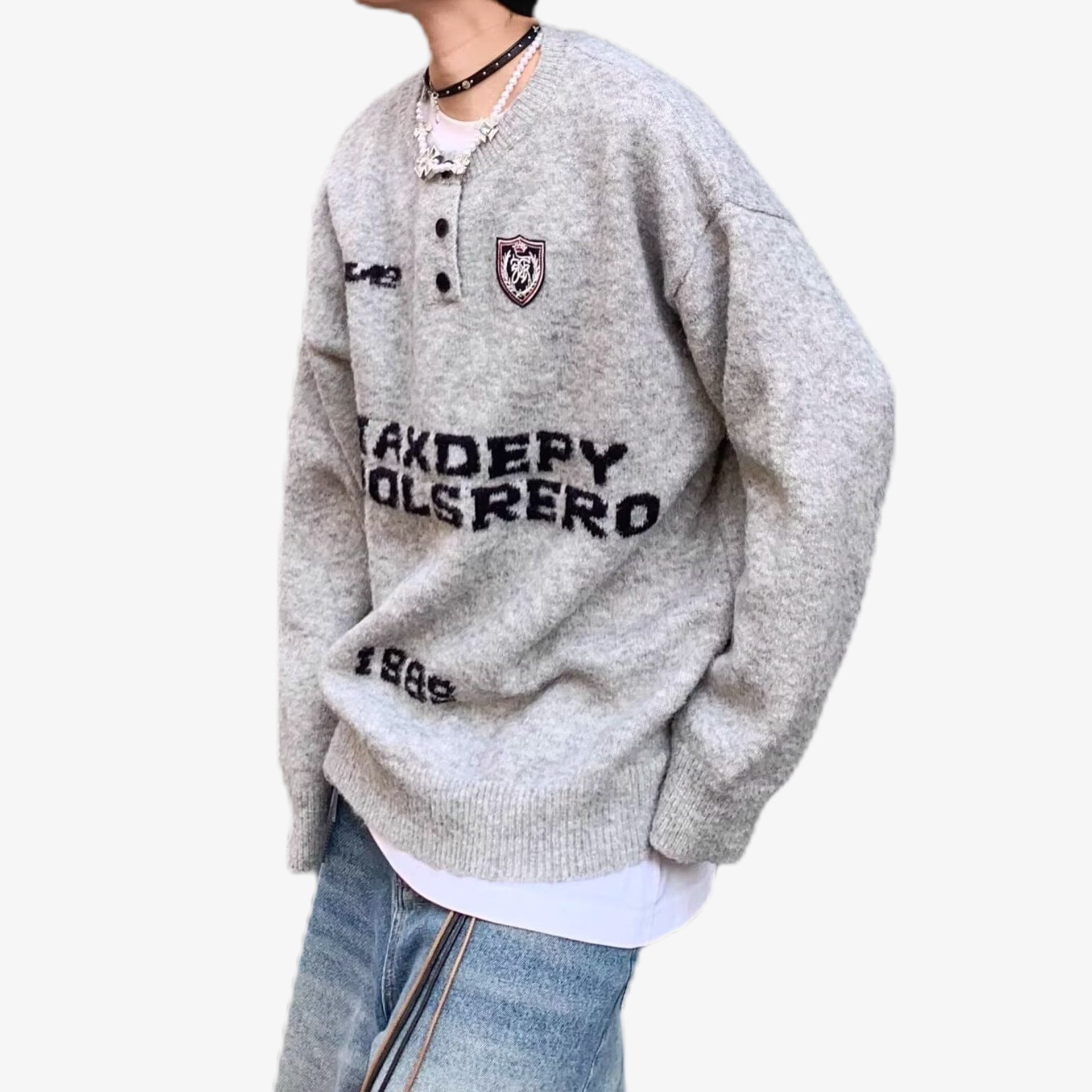 Explosiones transfronterizas de tamaño europeo de gran tamaño henry cuello jersey suéter letras de moda masculinas otoño invierno fábrica de viento lento al por mayor