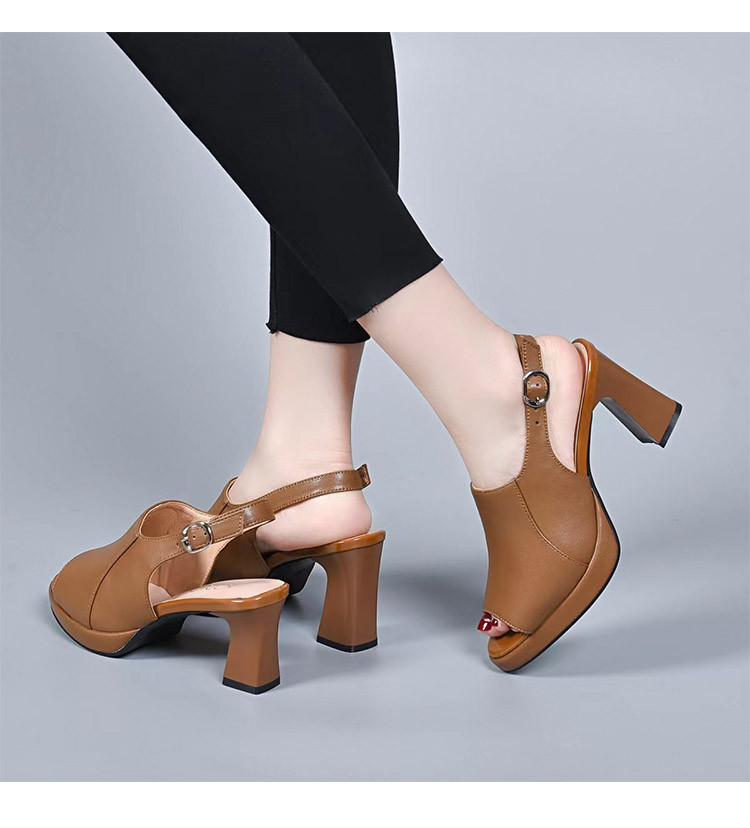 Sandal quai ngang nữ mùa hè da thật gót wedge đế dày phong cách La Mã — Màu đen chi tiết 6
