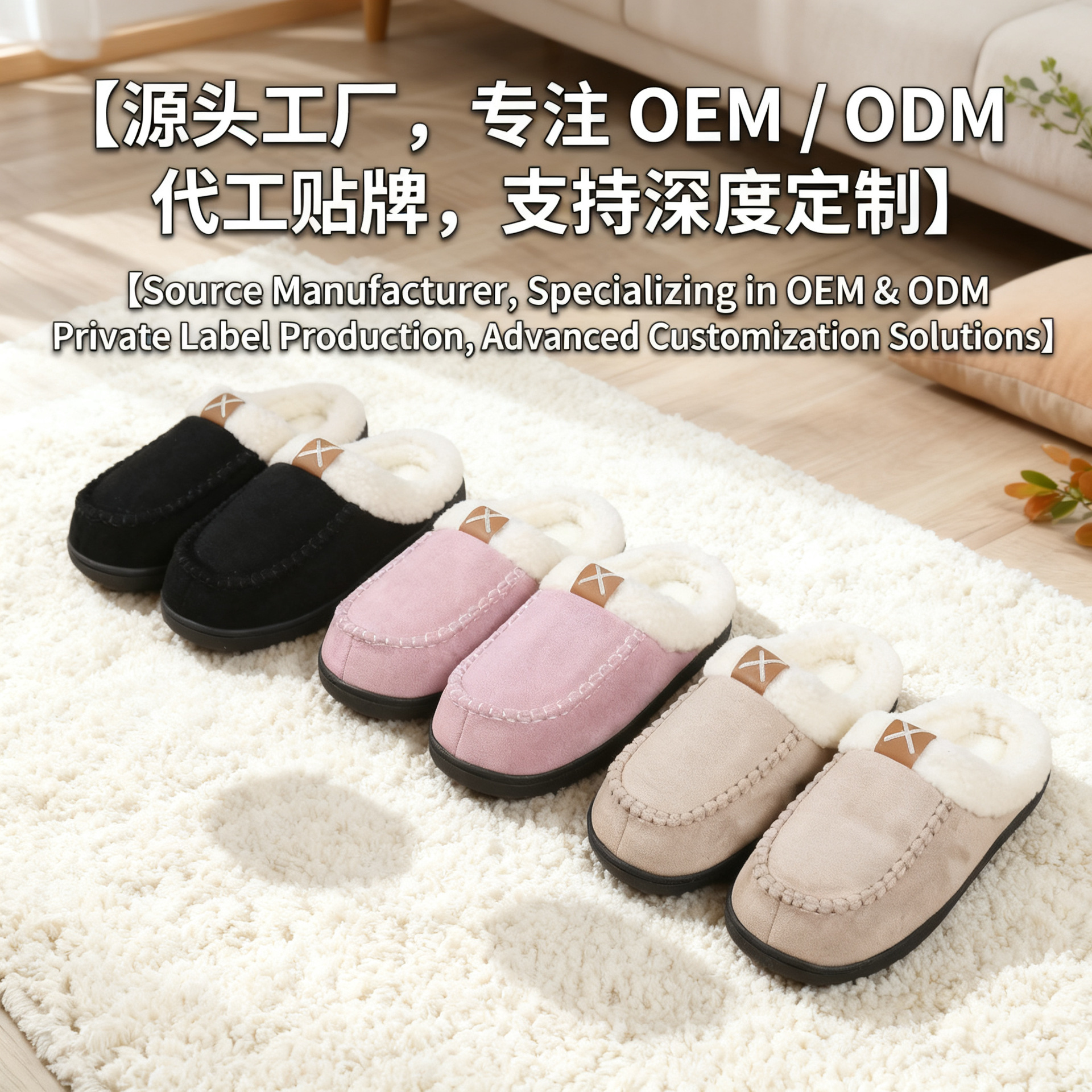 跨境批发毛毛拖鞋毛口居家马克鞋保暖外穿加绒防滑加厚外穿棉拖鞋