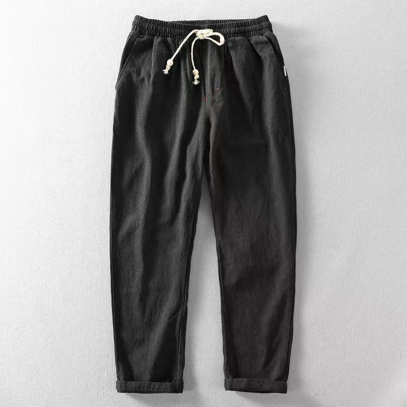 2024 New Simple Casual Men's Linen Pants Tether Loose Breathable Cotton Linen Youth Trendy Trousers
