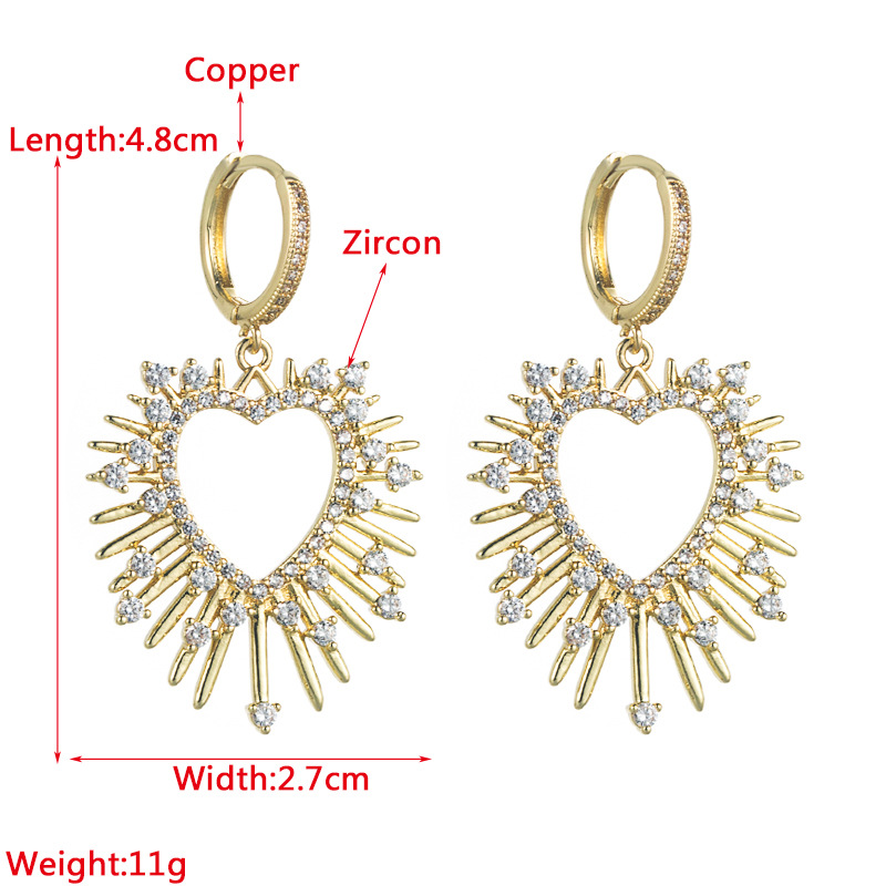 Fashion Heart Shape Alloy Earrings Zircon Copper Earrings