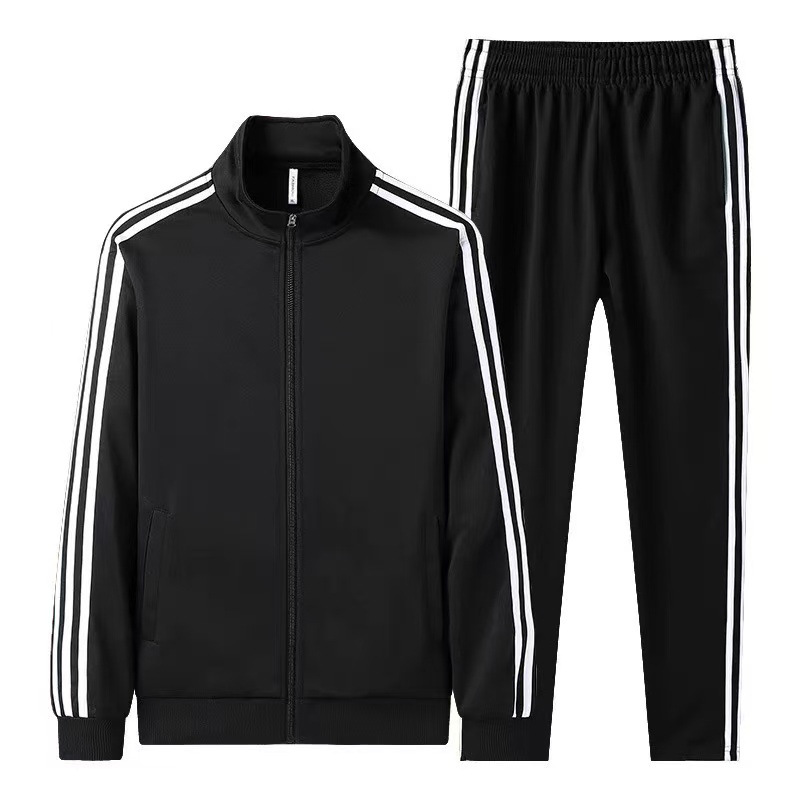 Cross-border best-selling European size plus size sportswear set for men, three-stripe hoodie and sweatpants, workwear two-piece set, factory wholesale.