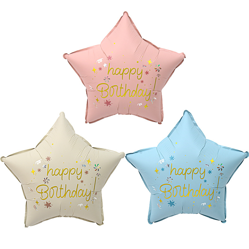 Nueva estrella de cinco puntas mate color retro feliz cumpleaños película de aluminio globo fiesta de cumpleaños decoración de escena globo al por mayor