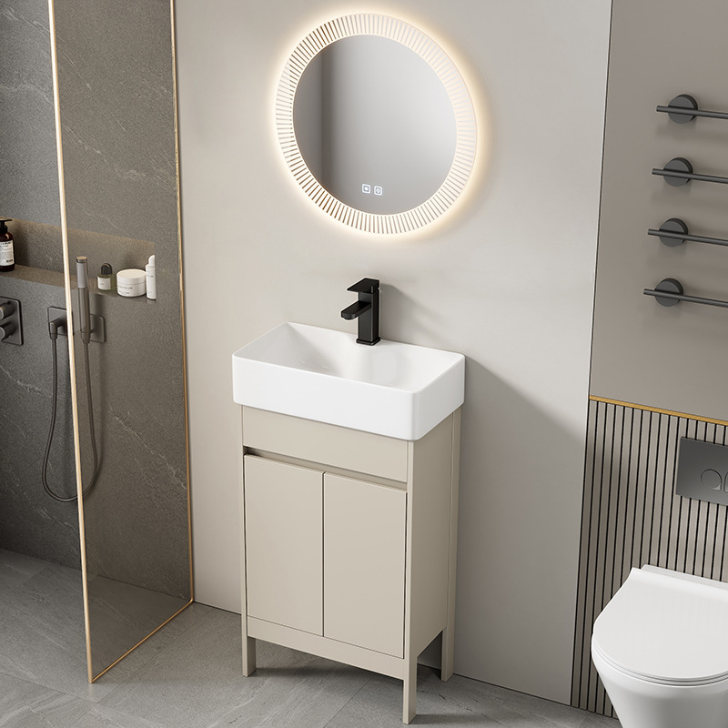 Floor-to-Floor Cream Bathroom Cabinet Combination Balcony Small Apartment Washstand Pool Ceramic Washbasin Foreign Trade Washbasin