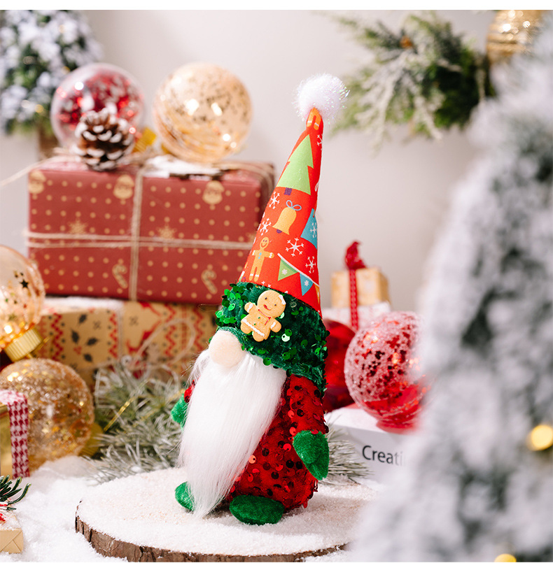 Christmas New Decorations Gingerbread Man Print Hat Sequins Rudolph Doll Christmas Faceless Doll Window Ornaments_voghion.com