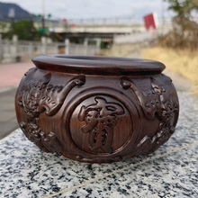 黑檀木雕聚宝盆摆件实木工艺品客厅装饰家用办公室店铺开业送礼物