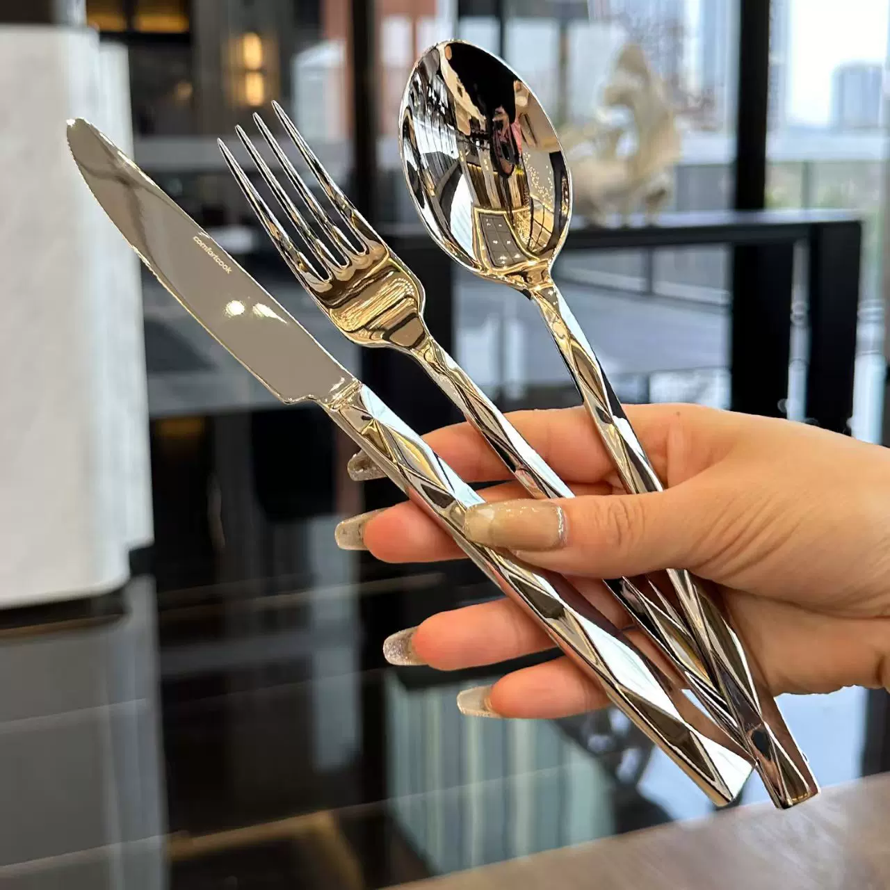 菱形不锈钢西餐具轻奢钻石牛排刀叉餐厅酒店用品加厚刀叉勺套装