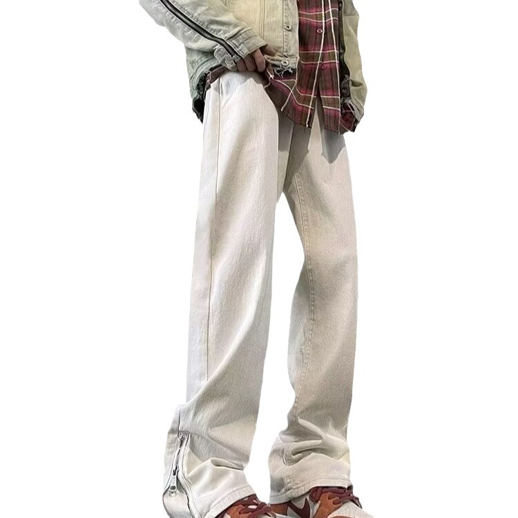 Estilo de moda, color barro amarillo, ropa pesada, lavado, degradado, jeans, pantalones largos de trapeador de marca de moda americana juvenil