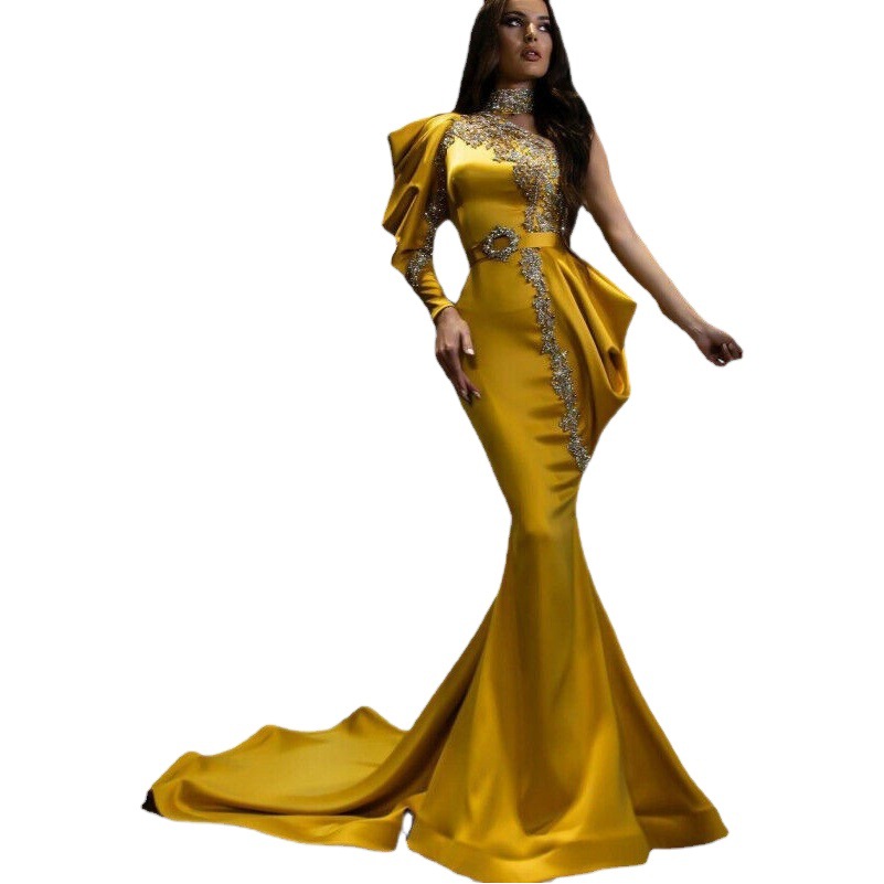 Vestidos de noche europeos y americanos de comercio exterior 2026, nuevos, para mujer, con cuello alto y salpicaduras doradas, para banquetes, eBay Amazon