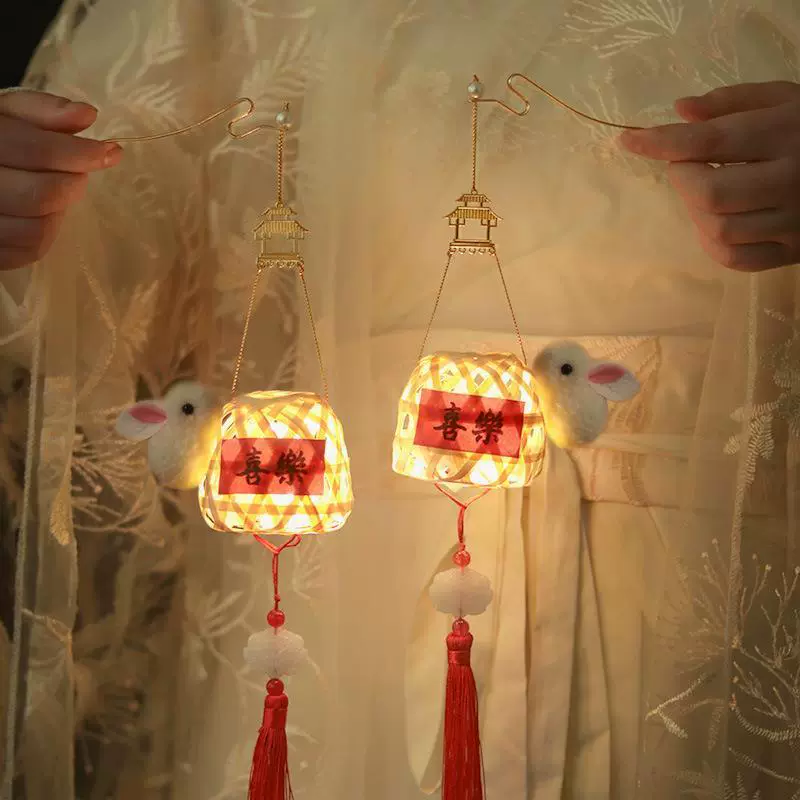 元旦竹编小灯笼新年摆摊diy手工制作儿童手提发光花灯夜市小礼品