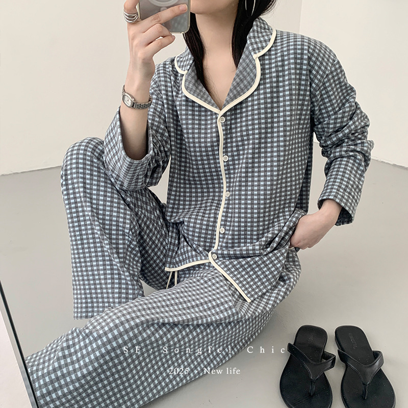 2025新款翻领磨毛秋冬家居服女套装宽松休闲可外穿保暖睡衣两件套|undefined