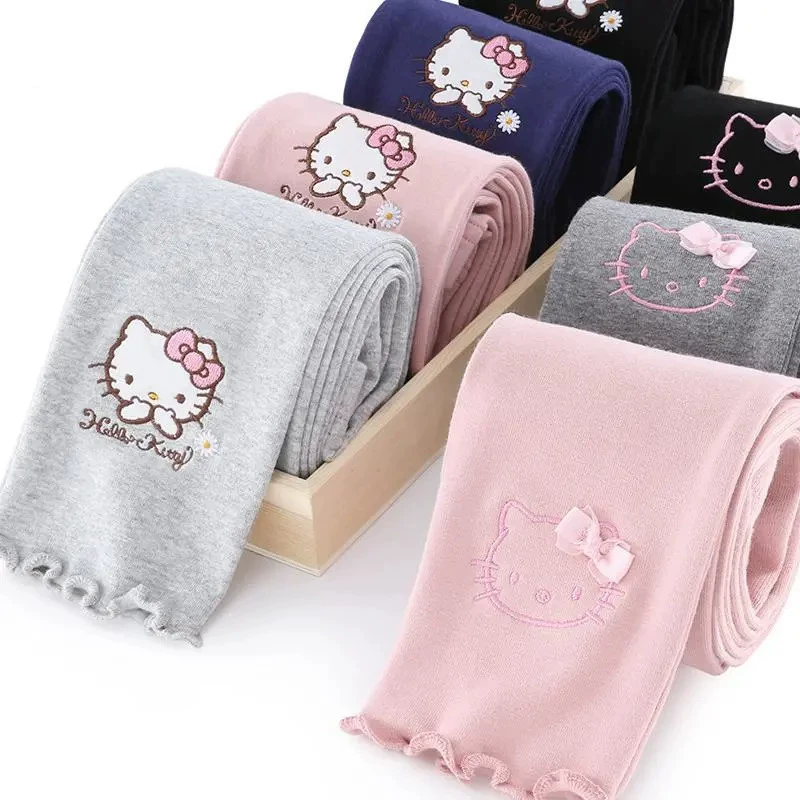 Hello Kitty, осенние плотные леггинсы, модные детские штаны для девочек, западный стиль, детская одежда