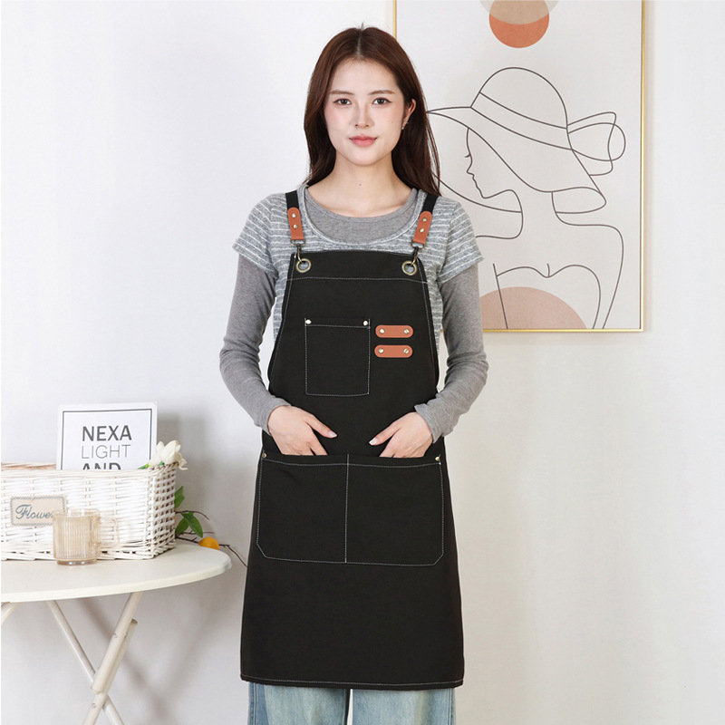 Algodón grueso delantal de lona de comercio exterior denim transfronterizo cocina doméstica tienda de té de leche delantal de ropa de trabajo al por mayor
