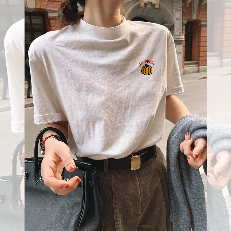 白色棉质短袖t恤女2025年新款春秋装夏季复古港味chic打底衫上衣|undefined