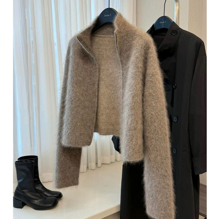 咖色水貂毛针织毛衣厚外套女2025新款爆款秋冬独特超好看短款上衣