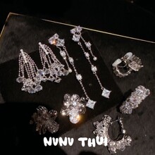 珠宝 琉璃冰花流星宝石耳环 宴会高定 晶灵花蝶水滴锆石耳坠 组合