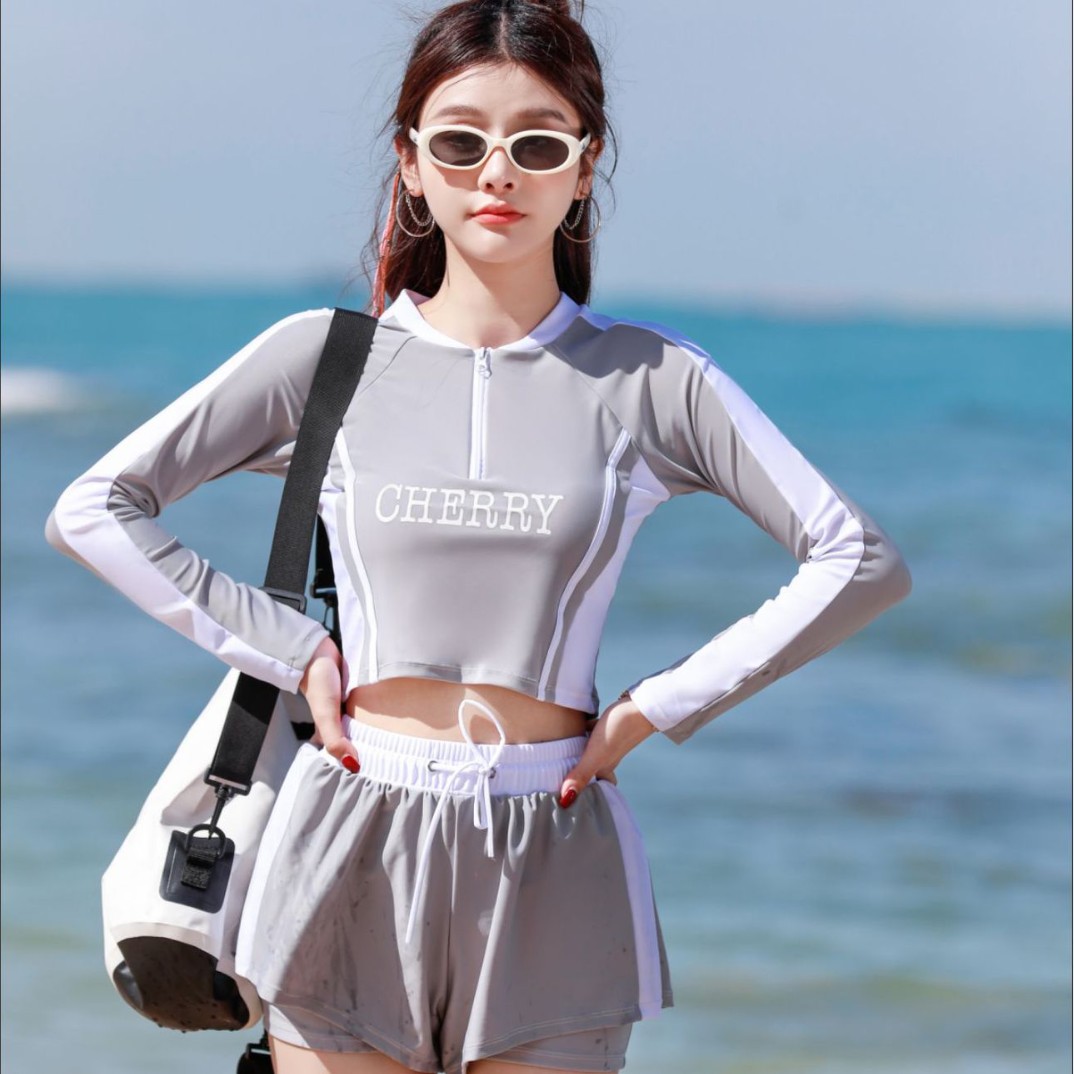 Sports Split Swimsuit Women's Conservative High Waist Slimming Long Sleeve Two-Piece Set Women's Swimsuit Swimsuit Promise 9097