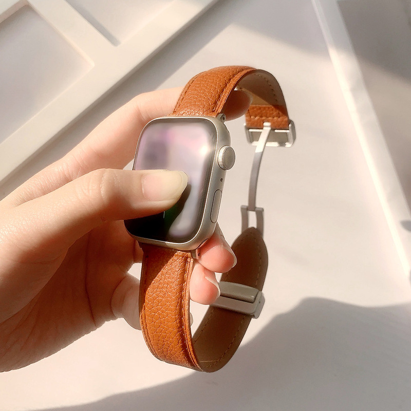 Apple Watch第1～11世代/Ultra3/SE3対応 ライチ柄折りたたみ式マグネットバックル時計バンド|undefined