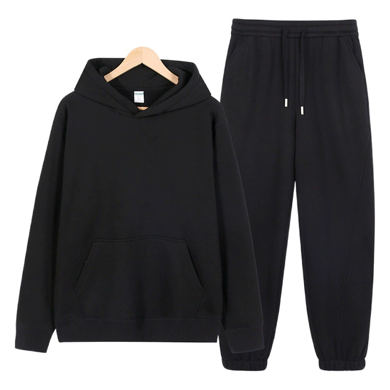 Зимняя новая пара тяжелый свободный свитер с капюшоном с бархатным толстым пальто спортивные брюки для ног мужчины