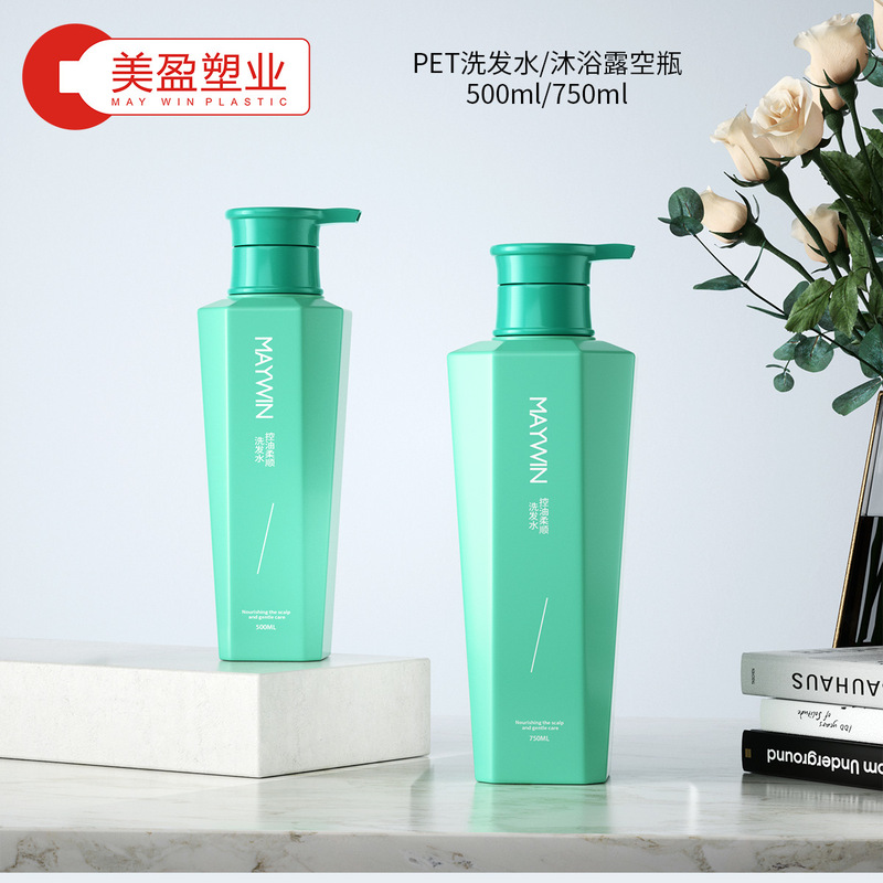 美盈プラスチック業透明青角型シャンプー分注瓶白色プレスポンプ「300ml 400ml分注瓶」|undefined