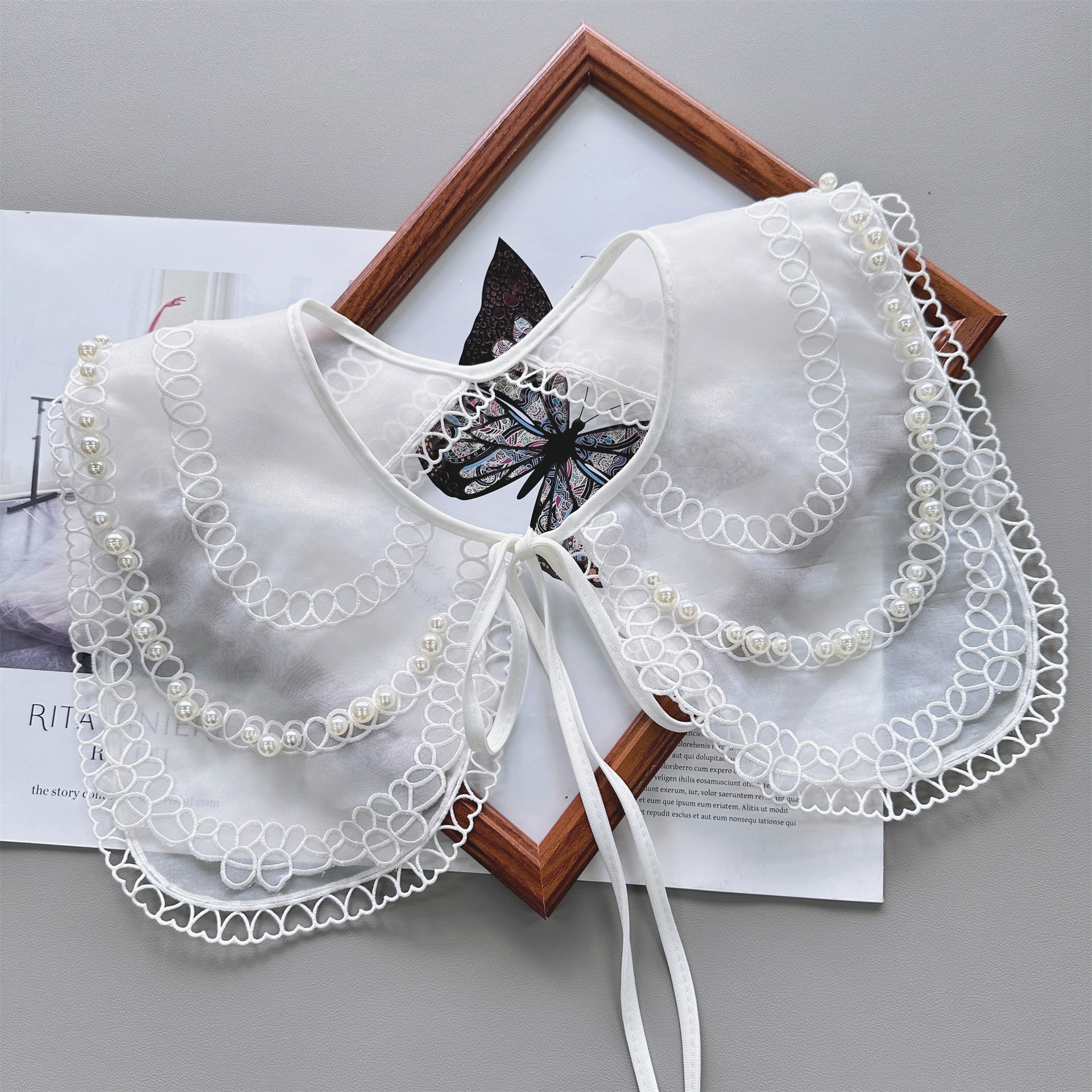 Japonés encaje pequeño chal suéter camisa collar todo fósforo collar moda organza perla encaje collar Flor al por mayor image 6