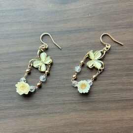 古风滴胶小花耳环手作复古森系流苏耳饰镶锆石仙女风镂空小众耳坠
