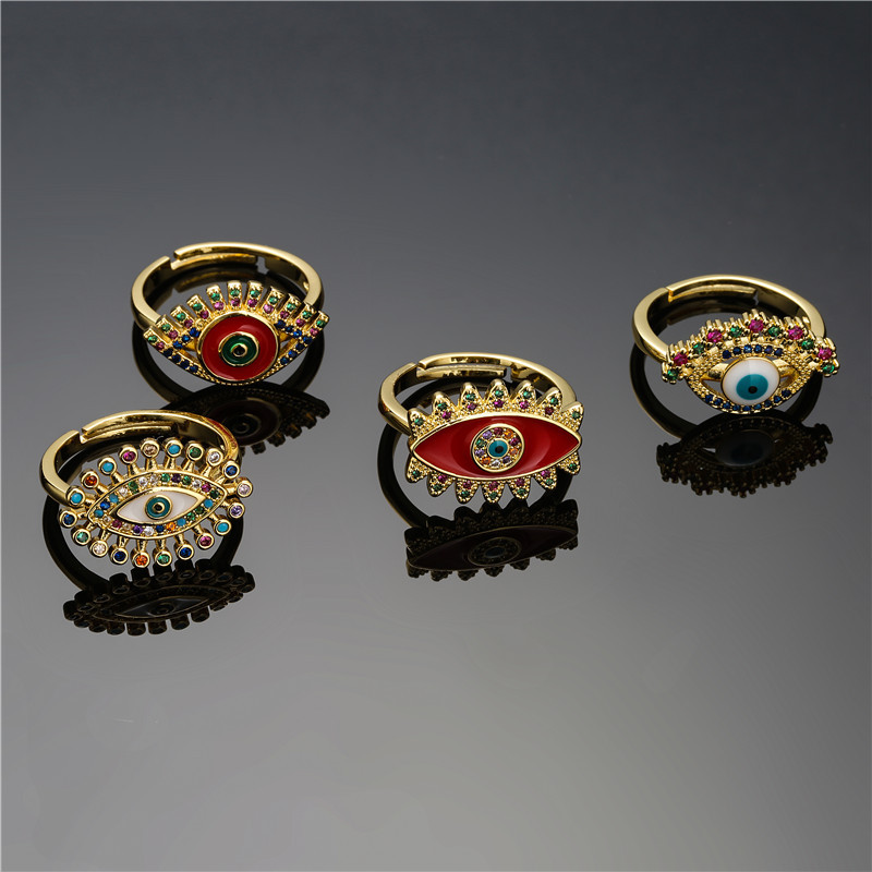 Fashion Eye Shape Copper Micro-inlaid Color Zirconium Opening Ring display picture 4