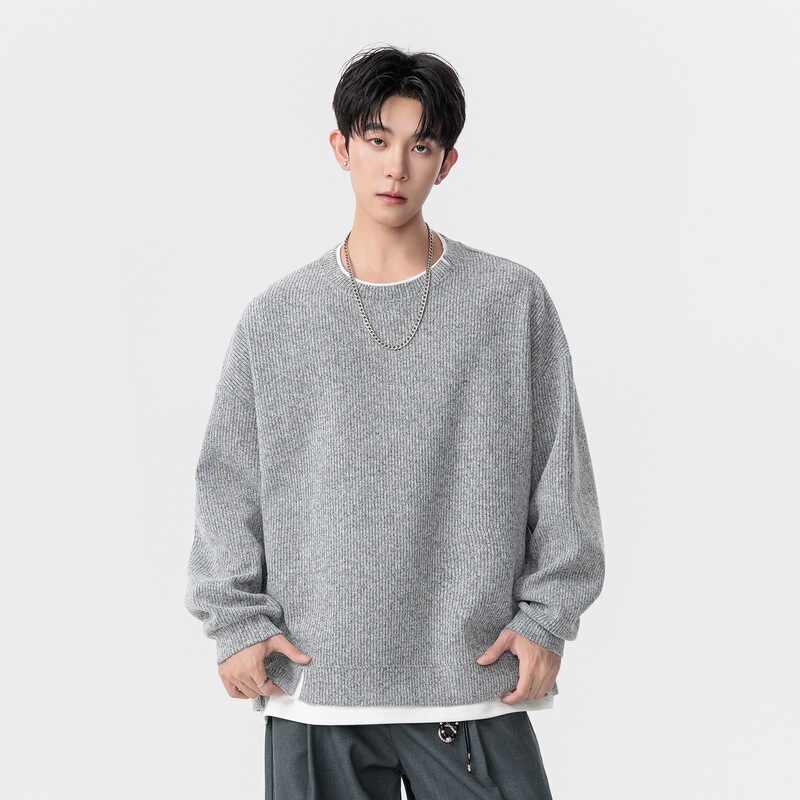 Branded men's crew neck sweatshirt, new autumn and winter casual two-piece design, loose and versatile top for young and middle-aged men Branded men's crew neck sweatshirt, new autumn and winter casual two-piece design, loose and versatile top for young and middle-aged men