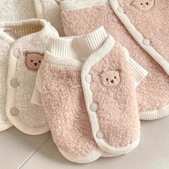 跨境秋冬猫咪狗狗衣服简约小熊背心马甲打底衫套装中小型宠物衣服