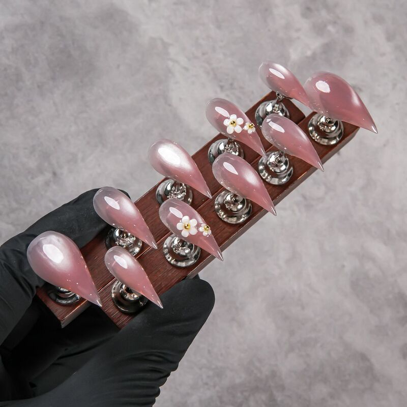 Pure Desire Nude Pink Pointed Dragon Claw Wearable Nails Ultra Sharp False Nails Exquisite Small Flower Decoration High-End Nail Art