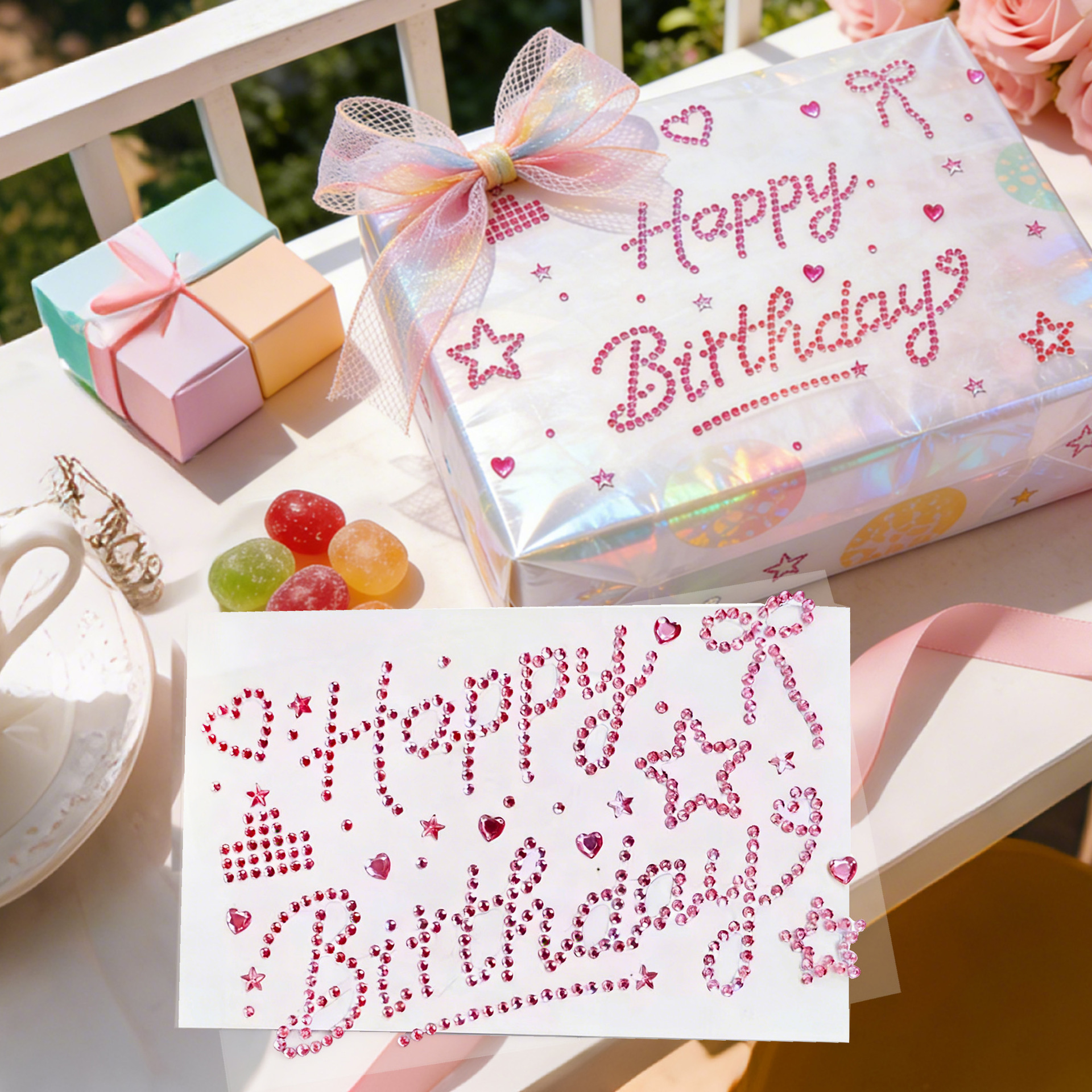 Happy birthday diamond stickers | pink