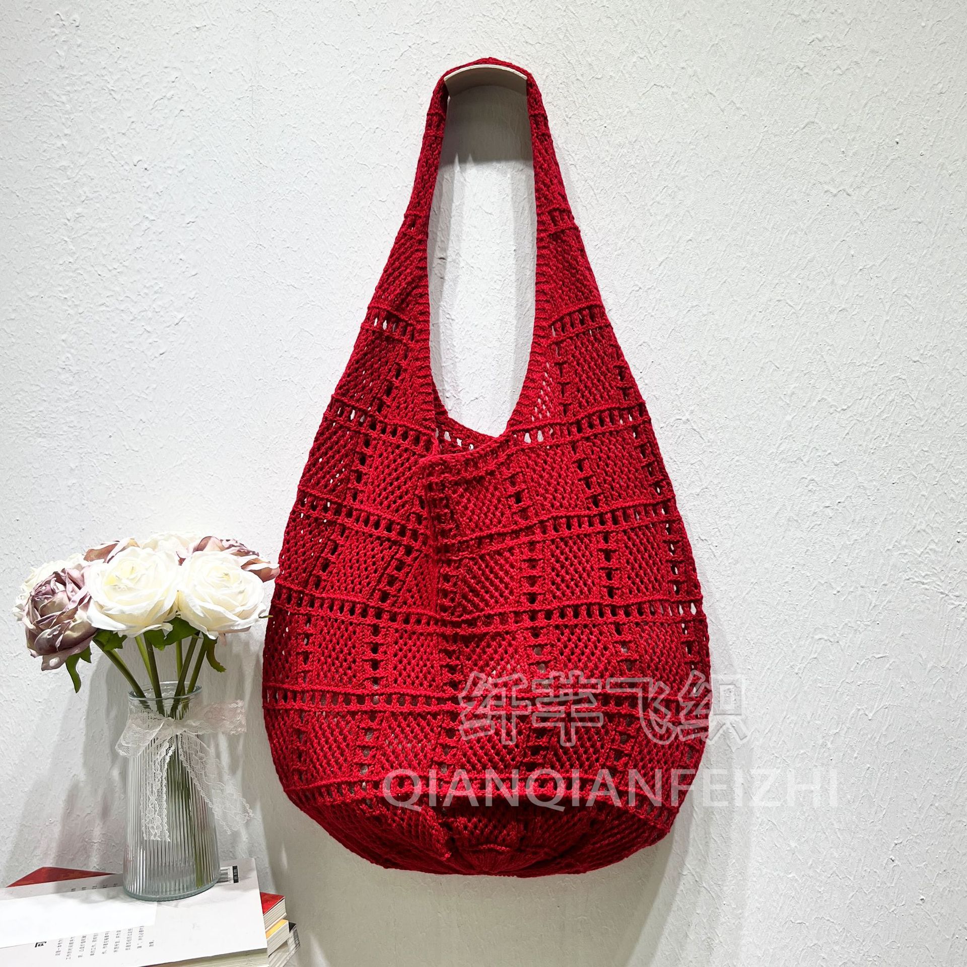 ins森系复古文艺编织包渔网包针织单肩包托特包度假沙滩包女包新