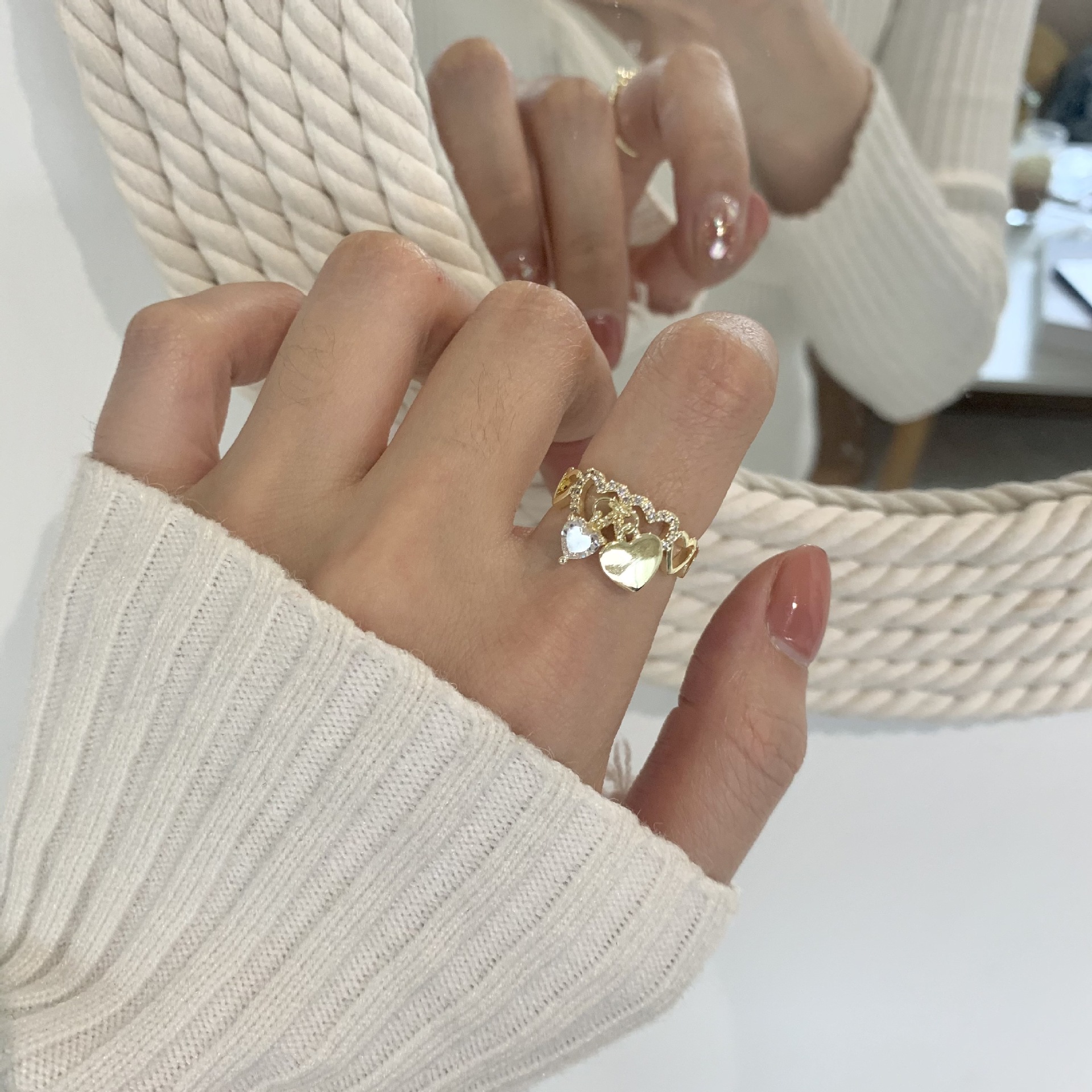 Fashion Heart Shape Copper Rings Plating Metal Zircon Copper Rings