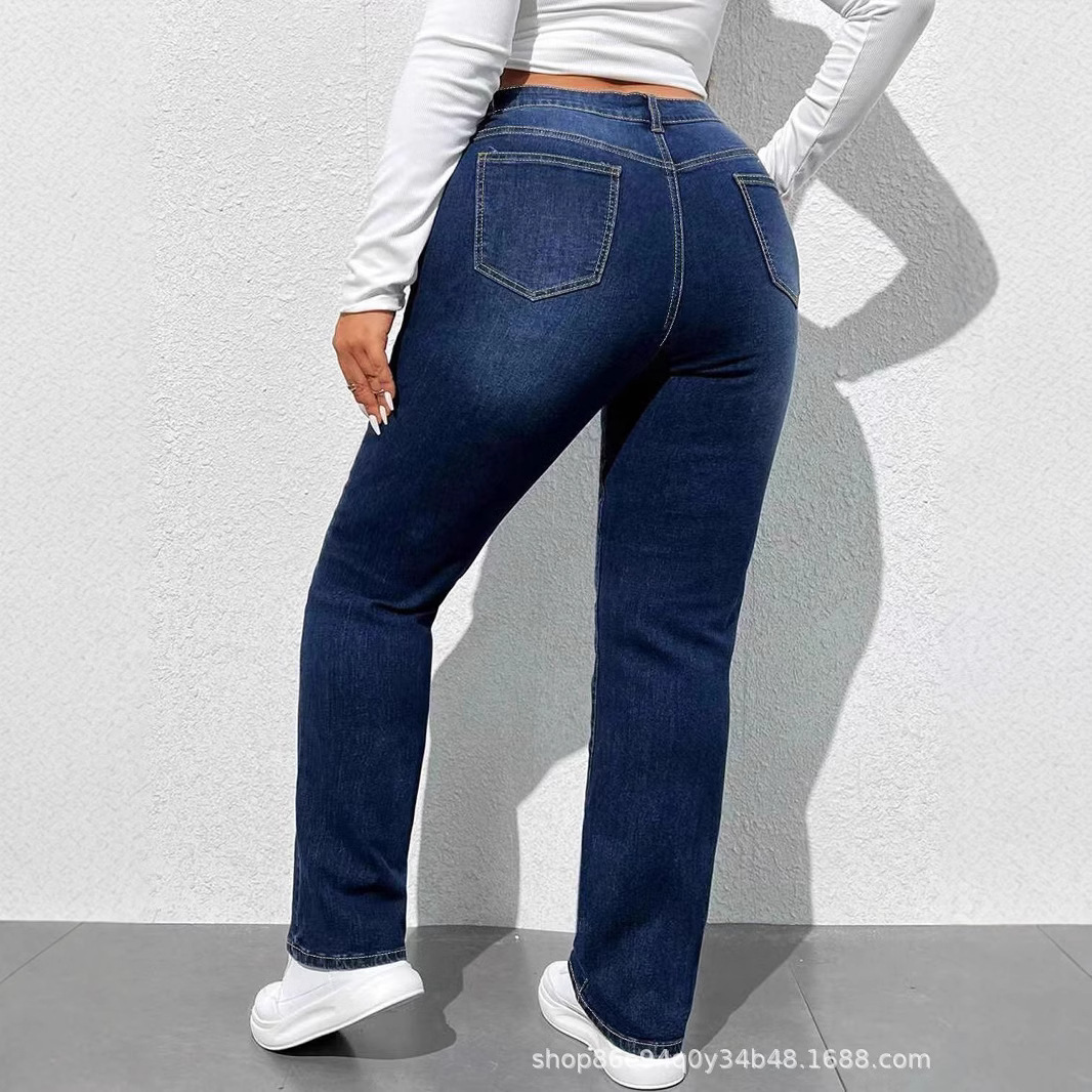 국경 간 유럽과 미국의 다크 블루 스트레이트 데님 스트레이트 레그 팬츠 연기 튜브 팬츠 TEMU 아마존 셰인 대외 무역 공장 해외 창고