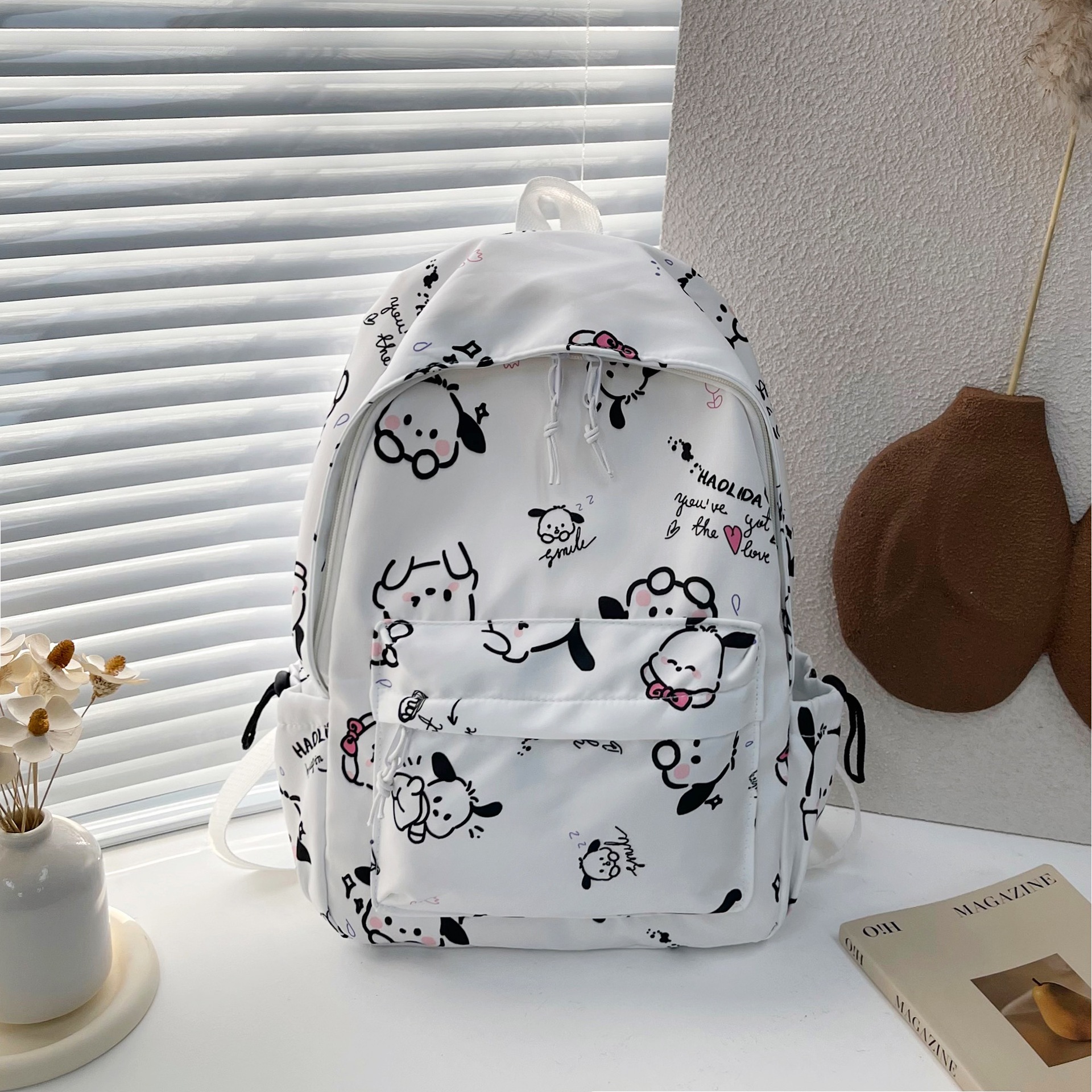 Mochila de estudiantes de secundaria mochila de alta capacidad de estudiantes universitarios impresa perro Pacha Dual hombro viento campus