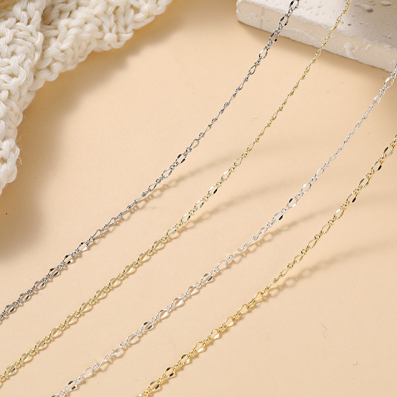 Lip chain reinforced color retaining gold 8-word chain flat O pressure twist O-word loose chain diy bracelet necklace accessories jewelry material