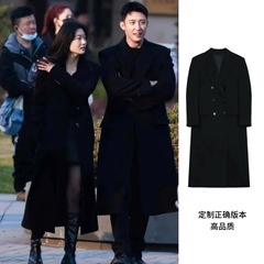 现货孙千同款黑色中长款毛呢大衣女2025秋冬新款赫本风高级感外套