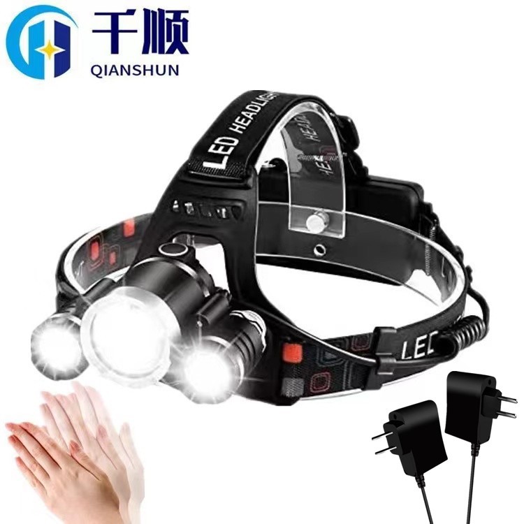 强光感应头灯T6开关户外远射变焦大功率矿灯LED充电夜钓鱼灯批