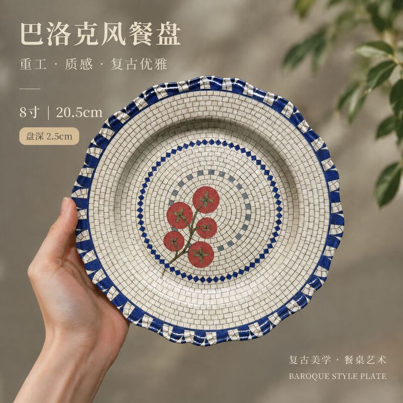 Baroque Baroque Heavy Craft Hand-Painted Italian Mosaic Relief Tomato Ceramic Dinner Plate 8-10inch Baroque Baroque Heavy Craft Hand-Painted Italian Mosaic Relief Tomato Ceramic Dinner Plate 8-10inch