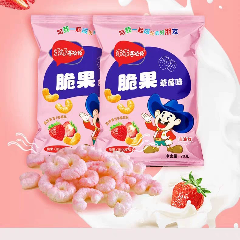 乖乖喜欢你脆果 Strawberry chocolate condensed milk flavor crisp fruit non-fried puffed food snacks 70g