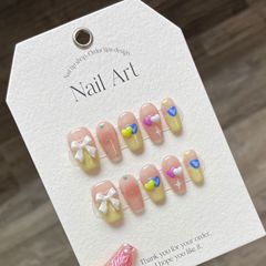 Cherry Blossom Cream Heart Blush Spring Edition Candy Color Handmade Wearable Nail Art Completed False Nails Pure Handmade Nail Art