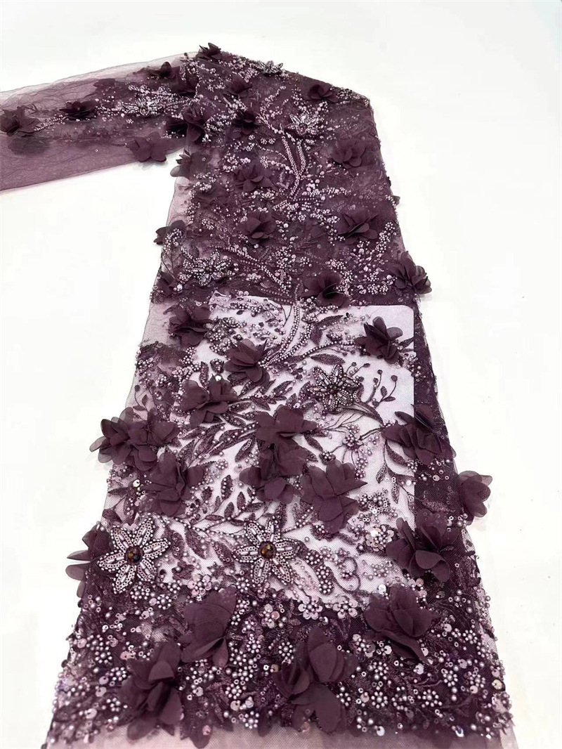 Tejido de bordado de mano pesada pura perla de sequela de perlas tela de malla de tubo de perlas de alta fijación vestido de boda vestido de tela image 15