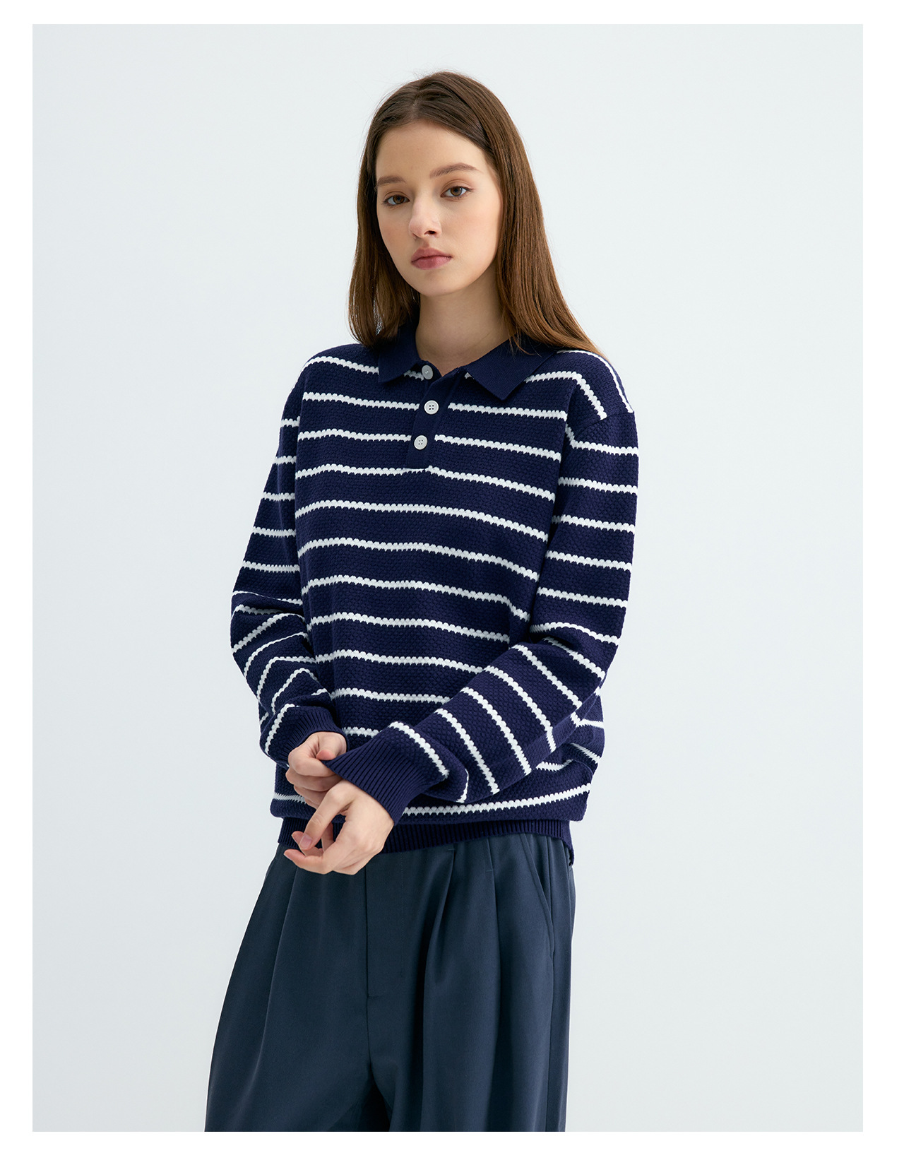 UNF Striped 300g Loose Polo Sweater