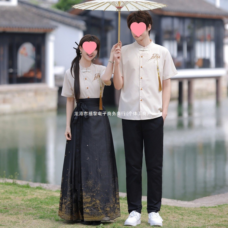 实拍学院风情侣装夏季班服复古中式演出服初高中民国风套装毕业照